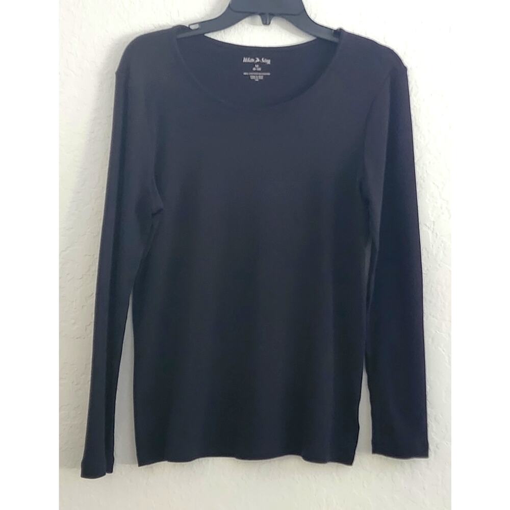 Top/Blouse-White Stag-Long Sleeve T-Style Top-Black-Scoop Neck-Size M (8-10)
